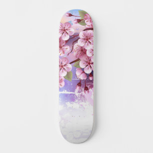 Pink Sakura on Painting Background Skateboard