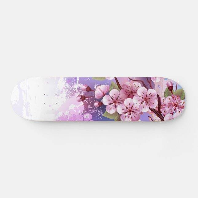 Pink Sakura on Painting Background Skateboard (Horz)