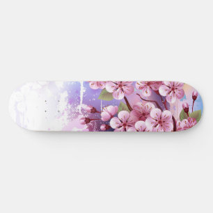 Pink Sakura on Painting Background Skateboard