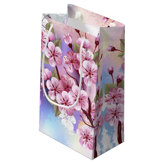 Pink Sakura on Painting Background Small Gift Bag (Back Angled)