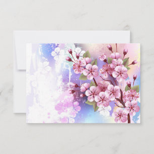 Pink Sakura on Painting Background Thank You Card