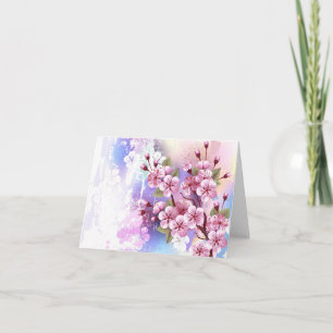 Pink Sakura on Painting Background Thank You Card
