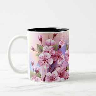 Pink Sakura on Painting Background Two-Tone Coffee Mug