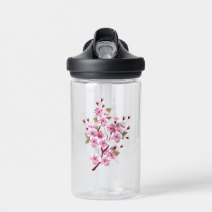 Pink Sakura on Painting Background Water Bottle