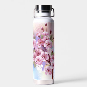Pink Sakura on Painting Background Water Bottle