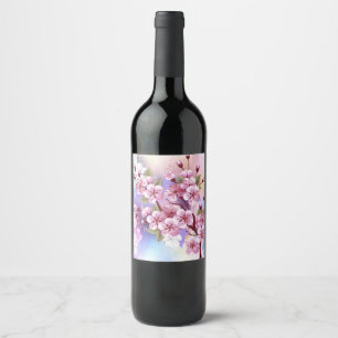 Pink Sakura on Painting Background Wine Label