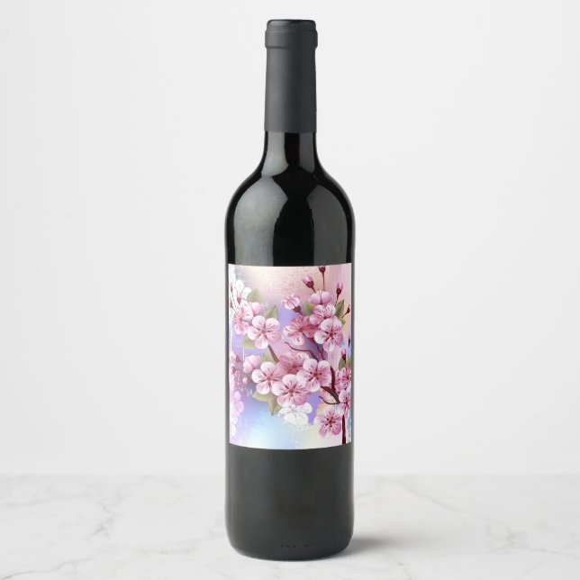Pink Sakura on Painting Background Wine Label (Front)
