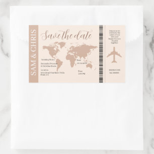 Pink Salmon Boarding Pass World Map Travel Rectangular Sticker