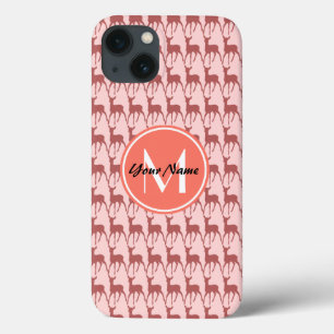 Pink Salmon Deer, Custom Monogram, Personalised iPhone 13 Case