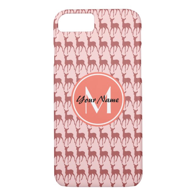 Pink Salmon Deer, Custom Monogram, Personalised Case-Mate iPhone Case (Back)