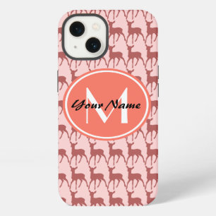 Pink Salmon Deer, Custom Monogram, Personalised iPhone Case