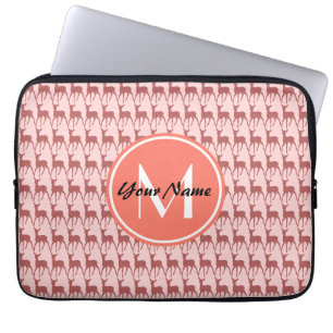 Pink Salmon Deer, Custom Monogram, Personalised Laptop Sleeve