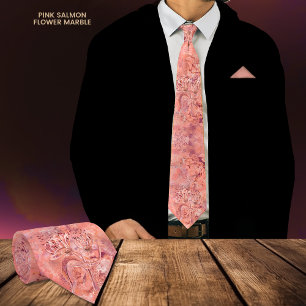 Pink Salmon Pink Flower Marble Tie