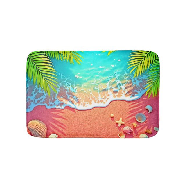 Pink Sand Beach Paradise Design Bath Mat (Front)