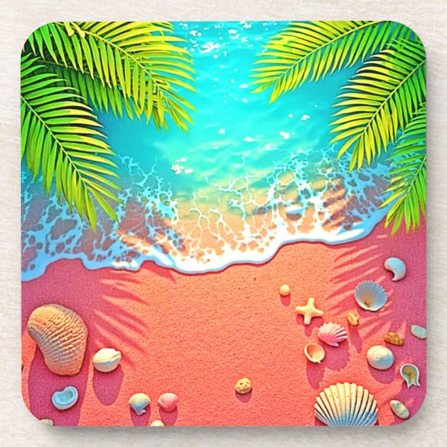 Pink Sand Beach Paradise Design Coaster (Front)