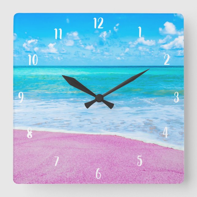 Pink Sand Beach Square Wall Clock (Front)