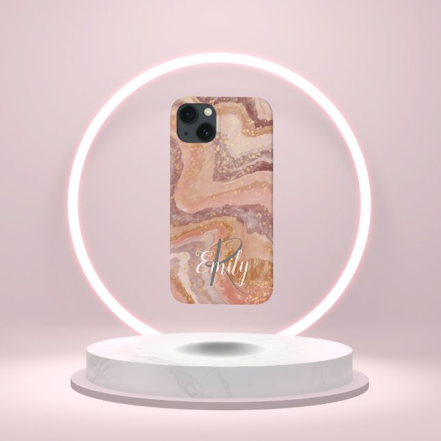 Pink Sandstone Agate Marble Abstract Name Monogram Case-Mate iPhone Case (Creator Uploaded)