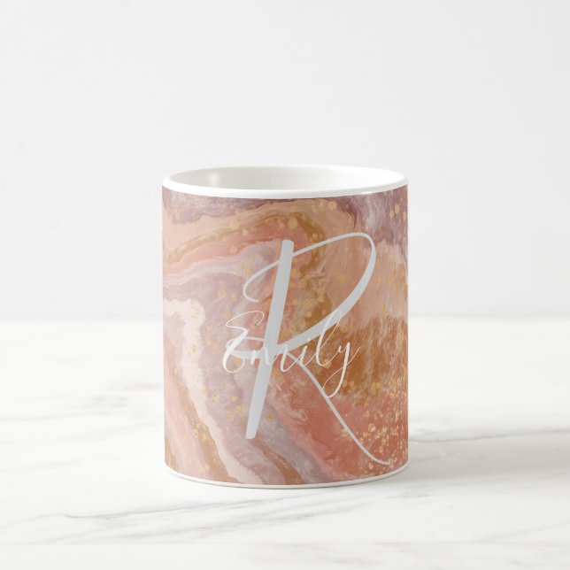 Pink SandStone Agate Marble Abstract Name Monogram Coffee Mug (Center)
