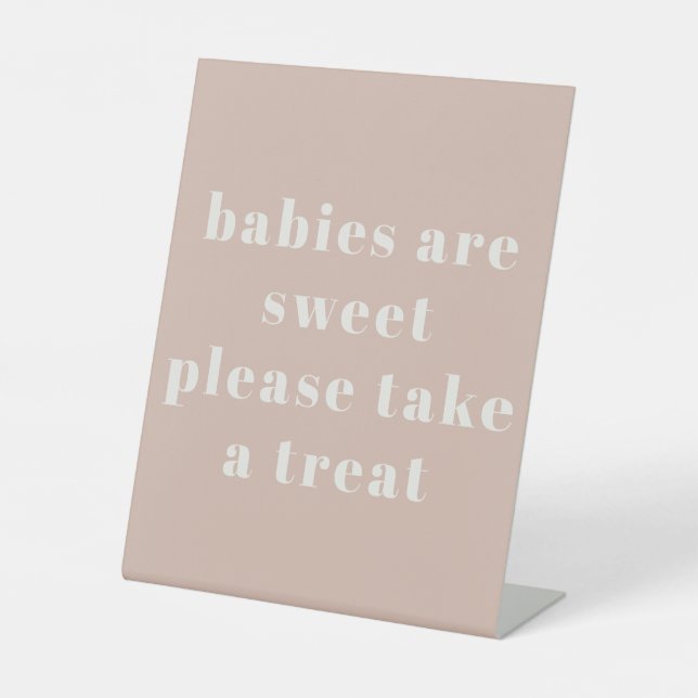 Pink Sandstone Typography Baby Shower Favour Pedestal Sign (Front)