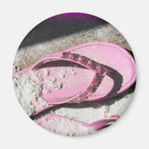Pink sandy flip flop sandals on Florida beach Magnet