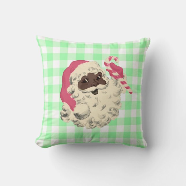 Pink Santa and Green Gingham Cushion (Front)