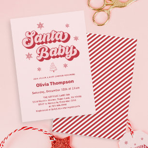 Pink Santa Baby Christmas Baby Shower Invitation