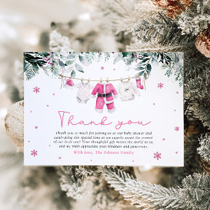 Pink Santa Baby Christmas Baby Shower Thank You Invitation