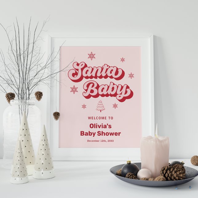 Pink Santa Baby Christmas Baby Shower Welcome Poster (Creator Uploaded)