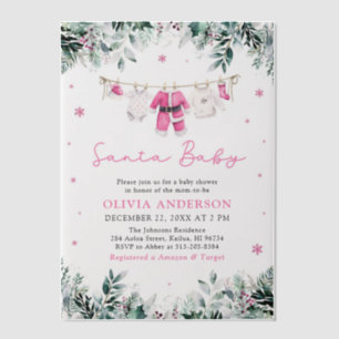 Pink Santa Baby Christmas Clothesline Baby Shower Vellum Invitations