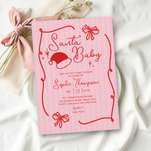Pink Santa Baby Hat Doodle Christmas Baby Shower Invitation