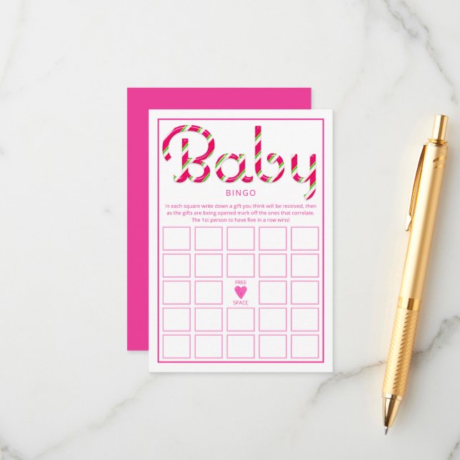 Pink Santa Baby Shower Bingo Card Game (Front/Back In Situ)