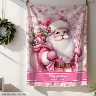 Pink Santa Blanket Girls Personalized Holiday Cozy