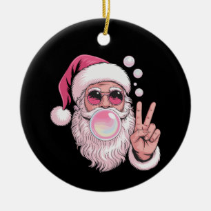 Pink Santa Blowing Bubble Gum Xmas Christmas Cute Ceramic Ornament