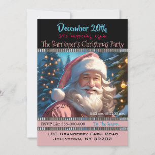 Pink Santa Breeze Christmas Party Invitation