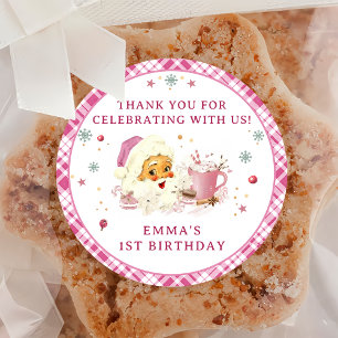 Pink Santa Christmas Cookie Birthday Party Classic Round Sticker