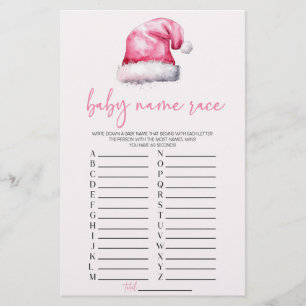 Pink Santa Christmas Name Race Baby Shower Game Stationery