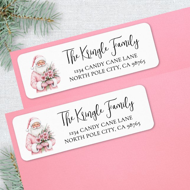 Pink Santa Christmas Return Address Label (Pink Santa Christmas Return Address label )