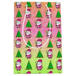 Pink Santa & Christmas Tree Medium Gift Bag