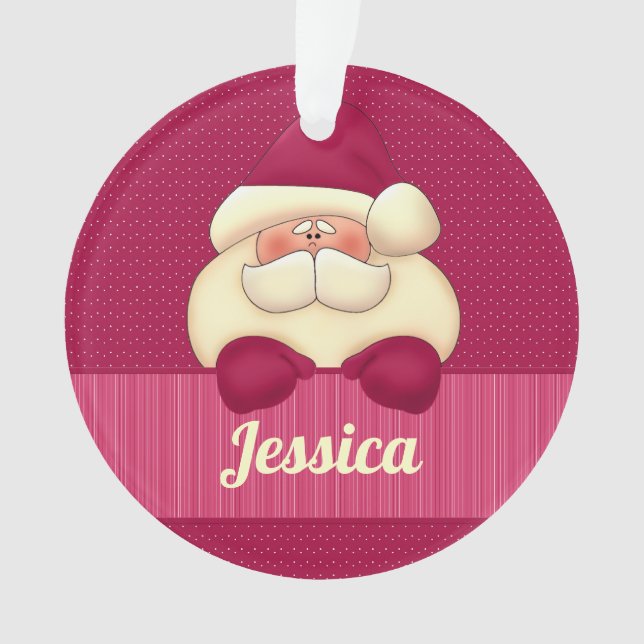 Pink Santa Christmas with Name Ornament (Front)