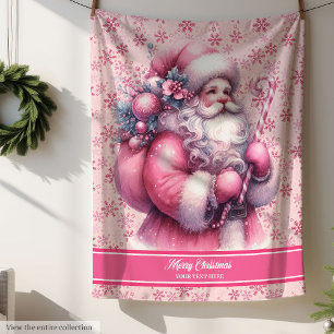 Pink Santa Claus Blanket for Girls Custom Name