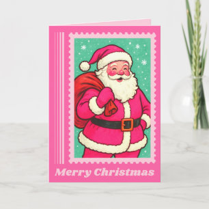 Pink Santa Claus Christmas Postage Stamp Holiday Card