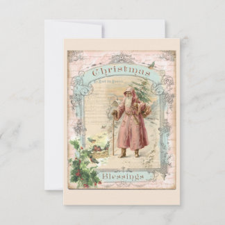 Pink Santa Claus Christmas Victorian Style Thank You Card