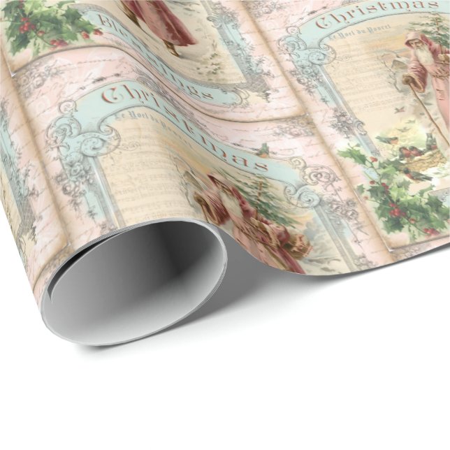Pink Santa Claus Christmas Victorian Style Wrapping Paper (Roll Corner)