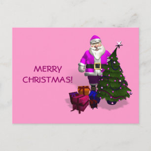 Pink Santa Claus Holiday Postcard