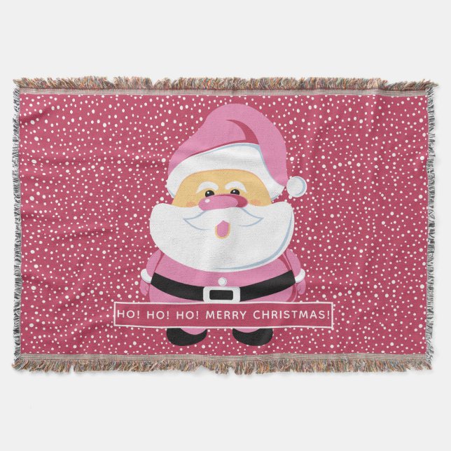 Pink Santa Claus in falling snow Christmas holiday Throw Blanket (Front)