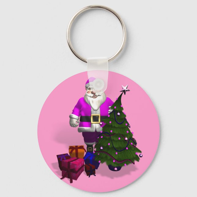 Pink Santa Claus Key Ring (Front)