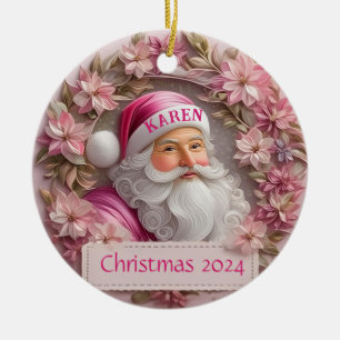 Pink Santa Claus Personalised Ornament