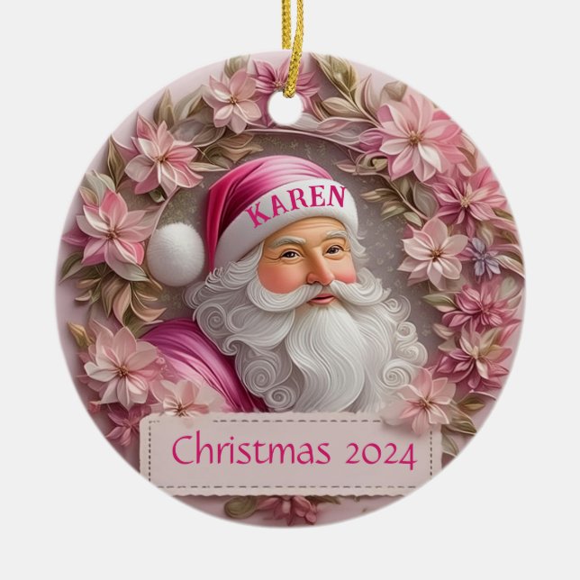 Pink Santa Claus Personalised Ornament (Front)
