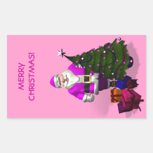 Pink Santa Claus Rectangular Sticker