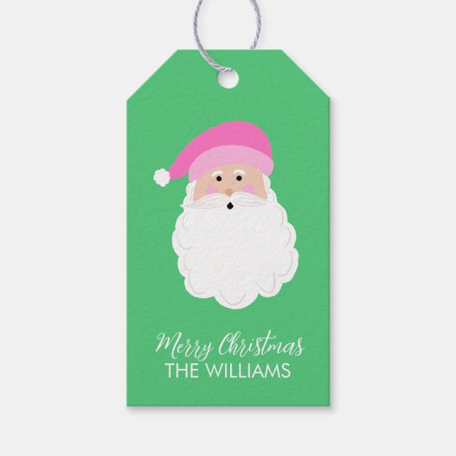Pink Santa Custom Gift Tags (Front)